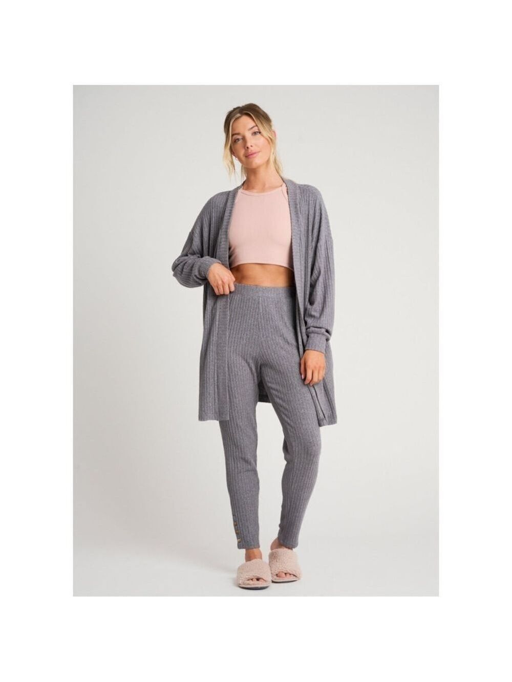 Everyday Sunday | Ribbed Knit Long Cardigan In Grey - Picture 3 of 11